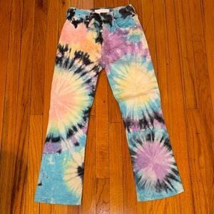 MOTHER Tie-Dye Flare Jeans in Pastel Multicolor